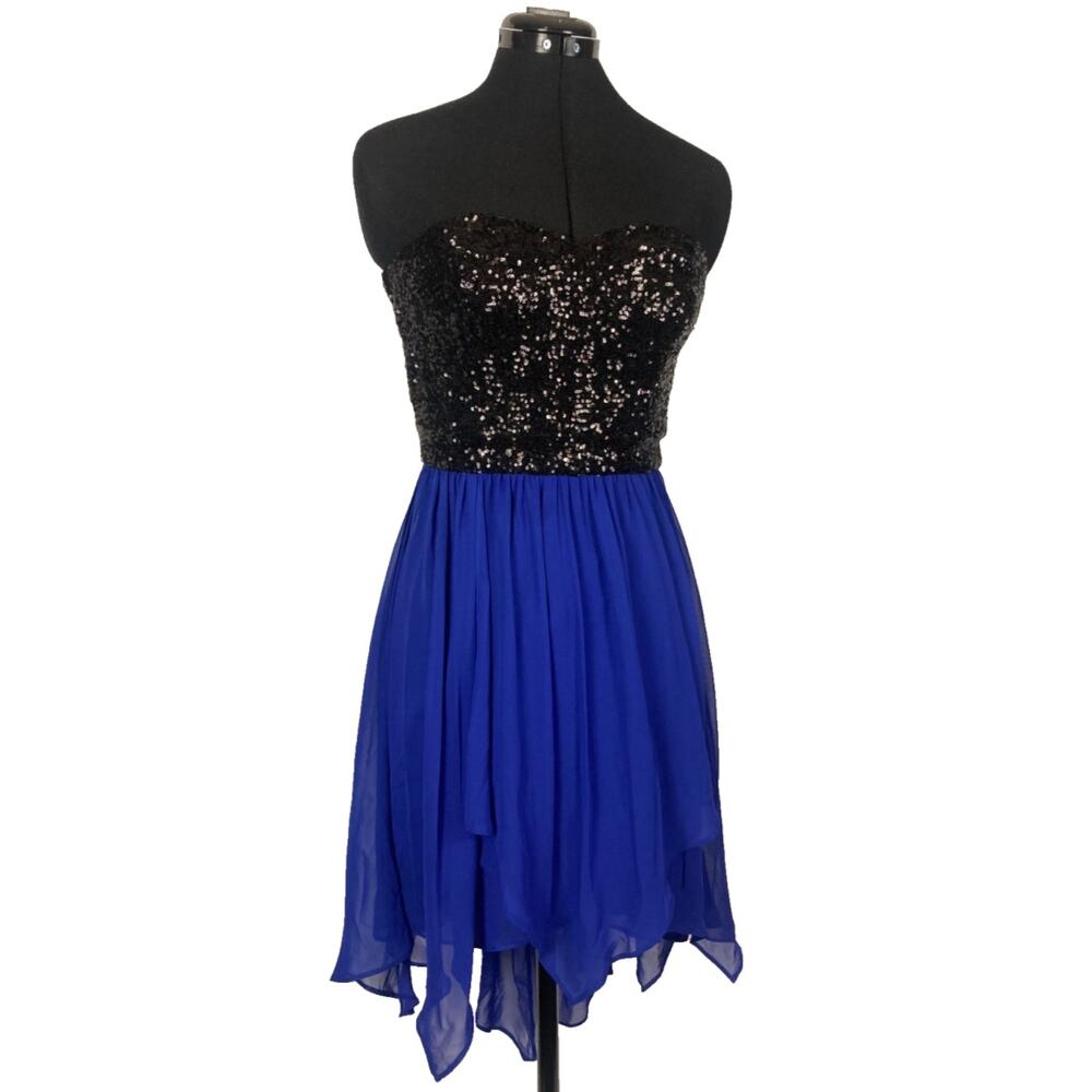 S 2 4 B. Darlin Black Blue sequin handkerchief midi dress Strapless prom formal